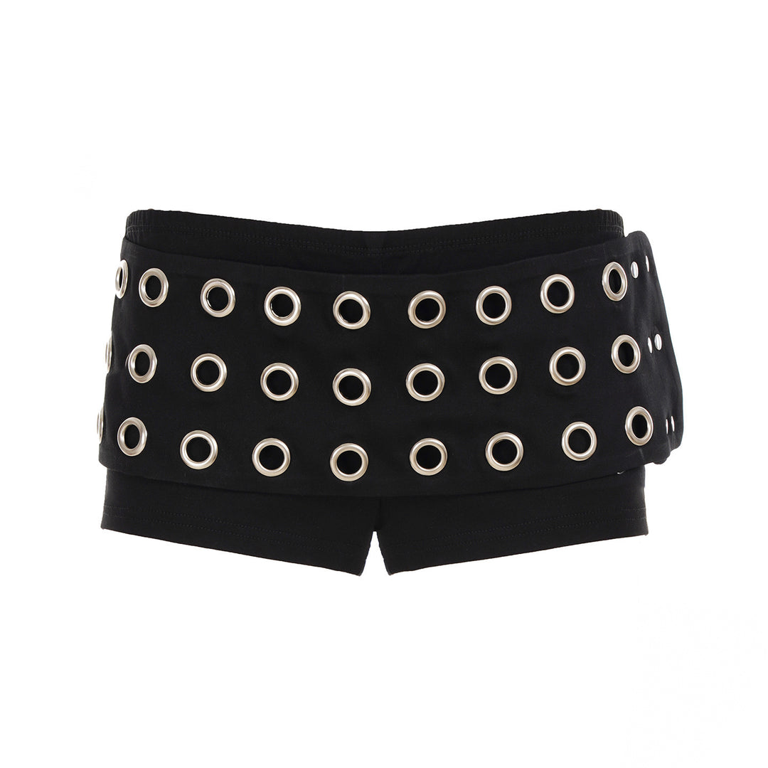 Damen kurze Shorts mit dekorativem Ösen-Design Drune