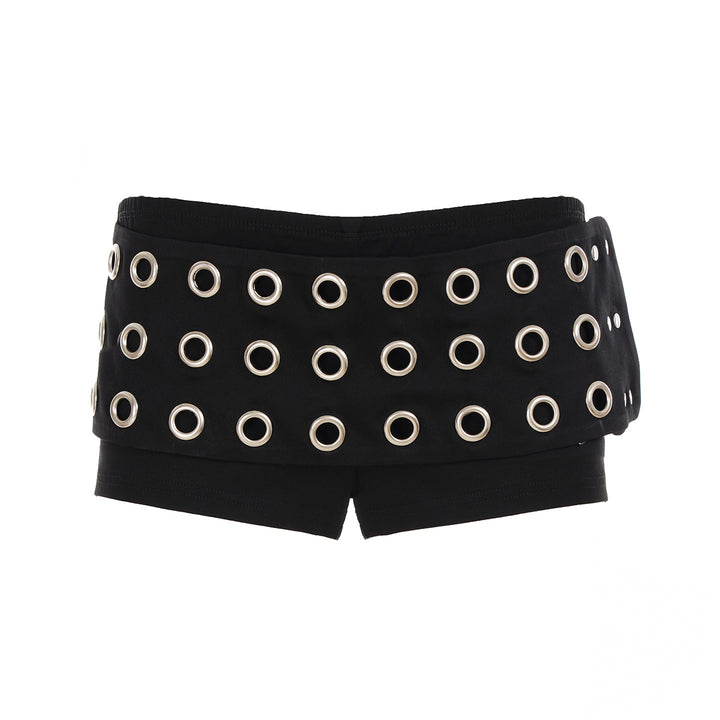 Damen kurze Shorts mit dekorativem Ösen-Design Drune