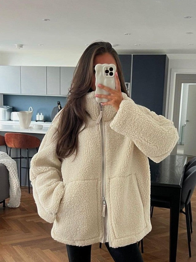 Damen kuschelige Fleecejacke mit hohem Kragen und praktischen Taschen Drune