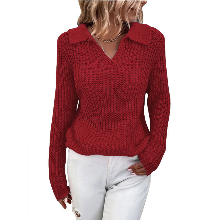 Damen Strickpullover mit Polokragen und feiner Rippstruktur Drune