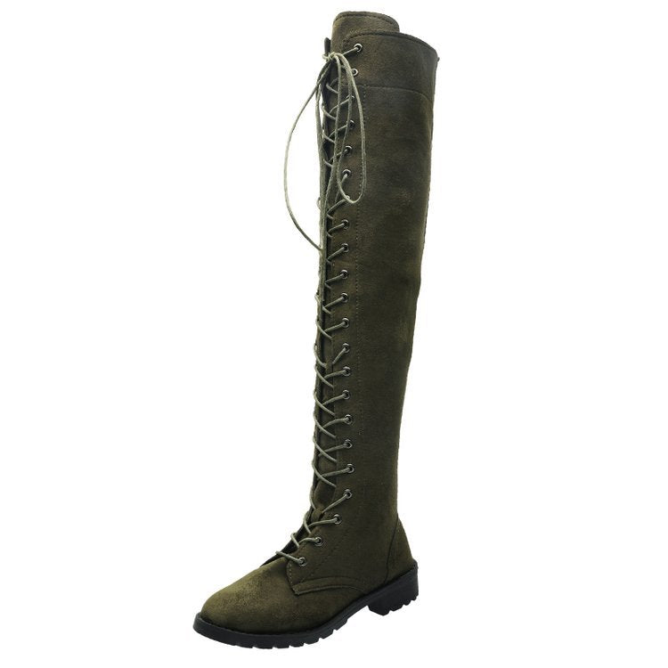 Damen Overknee-Stiefel mit raffinierter Schnürung und robustem Profil Drune