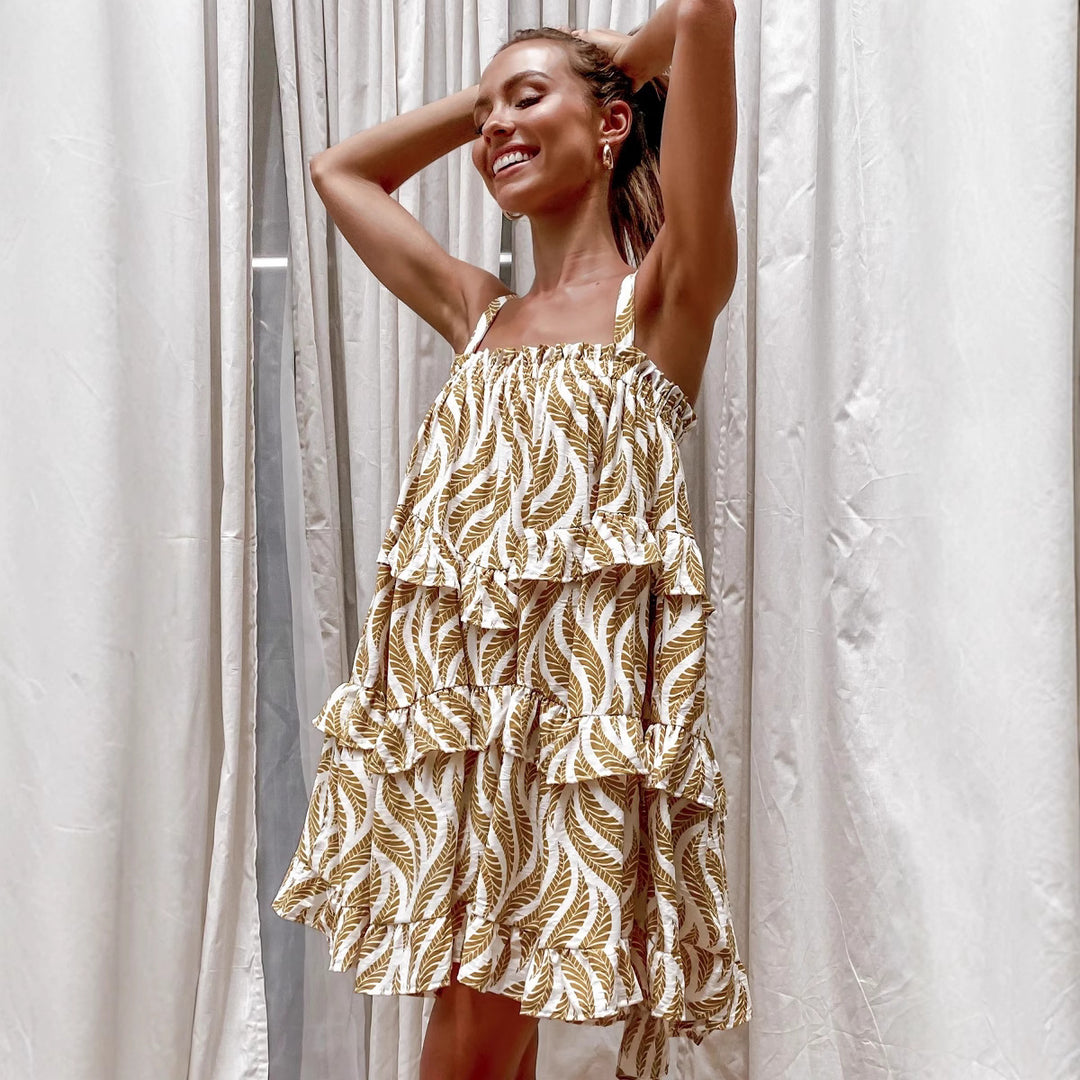 Damen Luftiges Strandkleid mit voluminösem Rock und Rüschendetails Drune