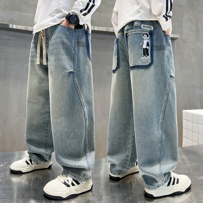 Damen weite Denim-Hose mit einzigartiger Stickerei Drune