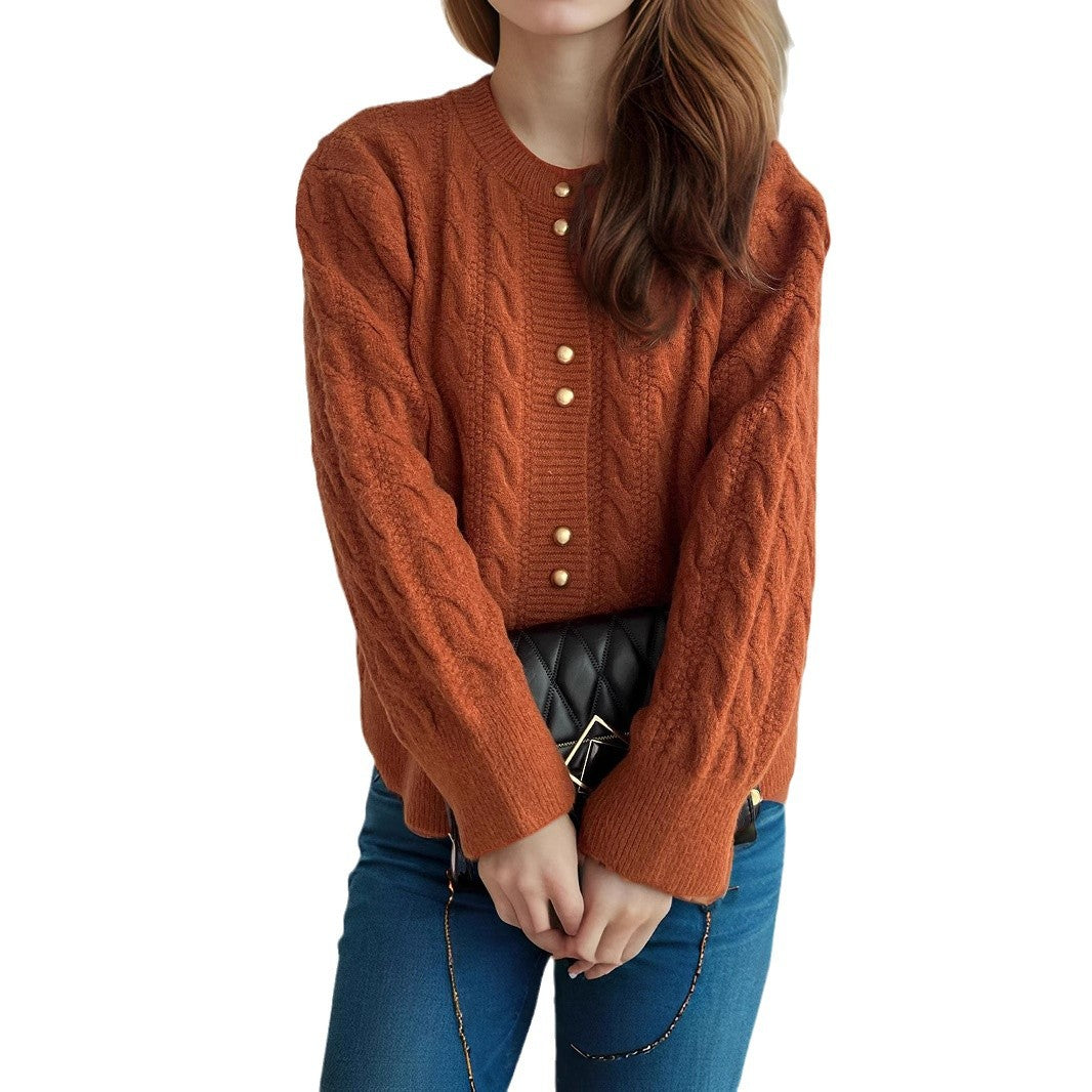 Damen Grobstrickjacke mit dekorativen Knöpfen und Kabelmuster Drune