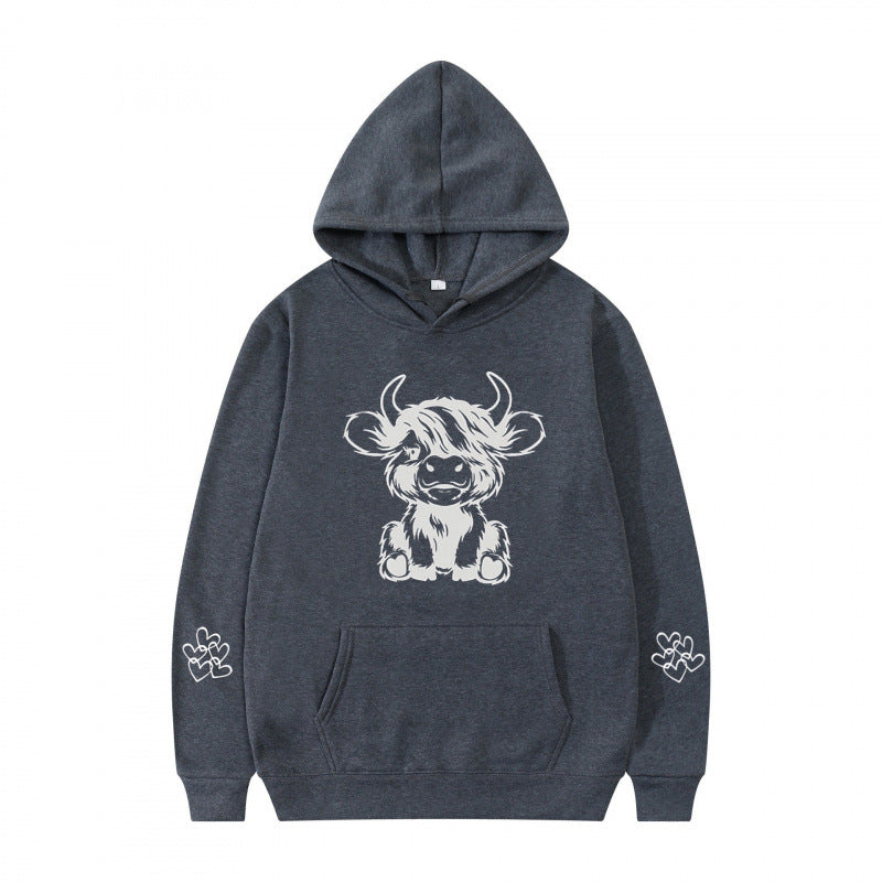 Damen Kapuzensweater mit entzückendem Kuhmotiv und praktischen Kängurutaschen Drune