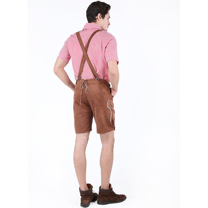 Herren nan Trachtenlederhose kurz mit Latzträgern und filigraner Stickerei Drune