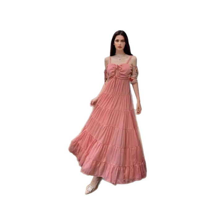Damen Maxikleid mit rüschendem Design und schulterfreien Trägern Drune
