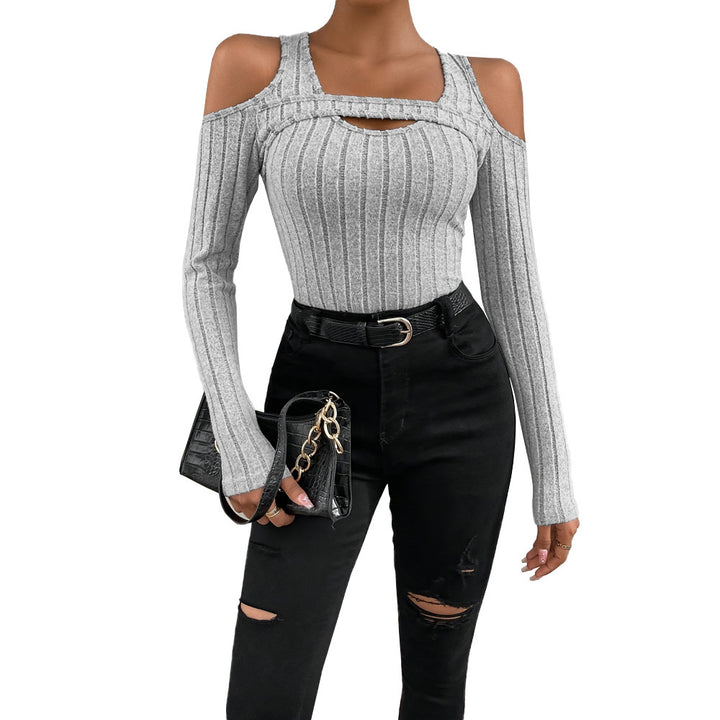Damen Langarm-Top mit strukturiertem V-Ausschnitt und Cut-Out-Details Drune