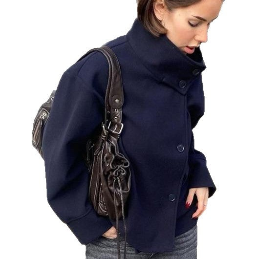 Damen modische Wolljacke mit strukturiertem Kragen und elegantem Schnitt Drune