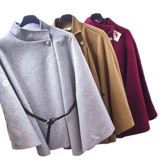 Damen modische Cape-Jacke mit dekorativem Gürtel Drune