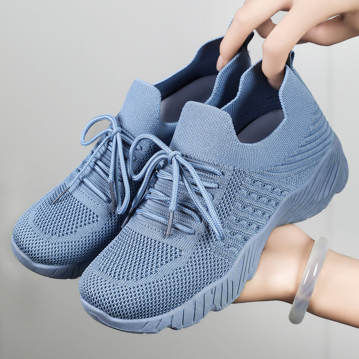 Damen nan nahtloser Strick-Sneaker mit elastischem Einstieg, gepolsterter EVA-Keilsohle und Zuglasche Drune