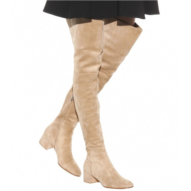Damen Über-das-Knie Wildleder Blockabsatz Stiefel Drune