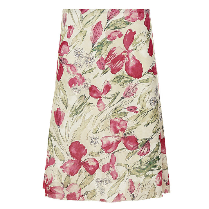 Damen nan ausgestellter Midirock mit floralem Aquarelldruck und hoher Taille Drune