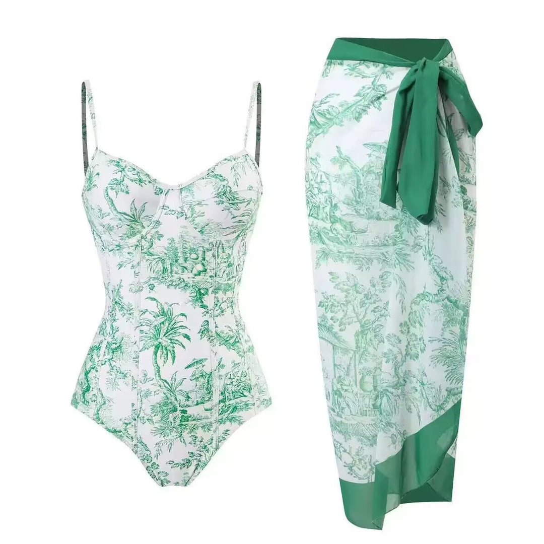 Damen Zweiteiliges Badeanzug-Set mit elegantem Wickelrock und floralem Druck Drune