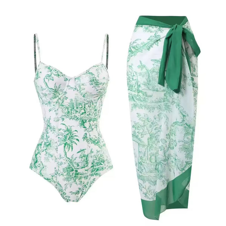 Damen Zweiteiliges Badeanzug-Set mit elegantem Wickelrock und floralem Druck Drune