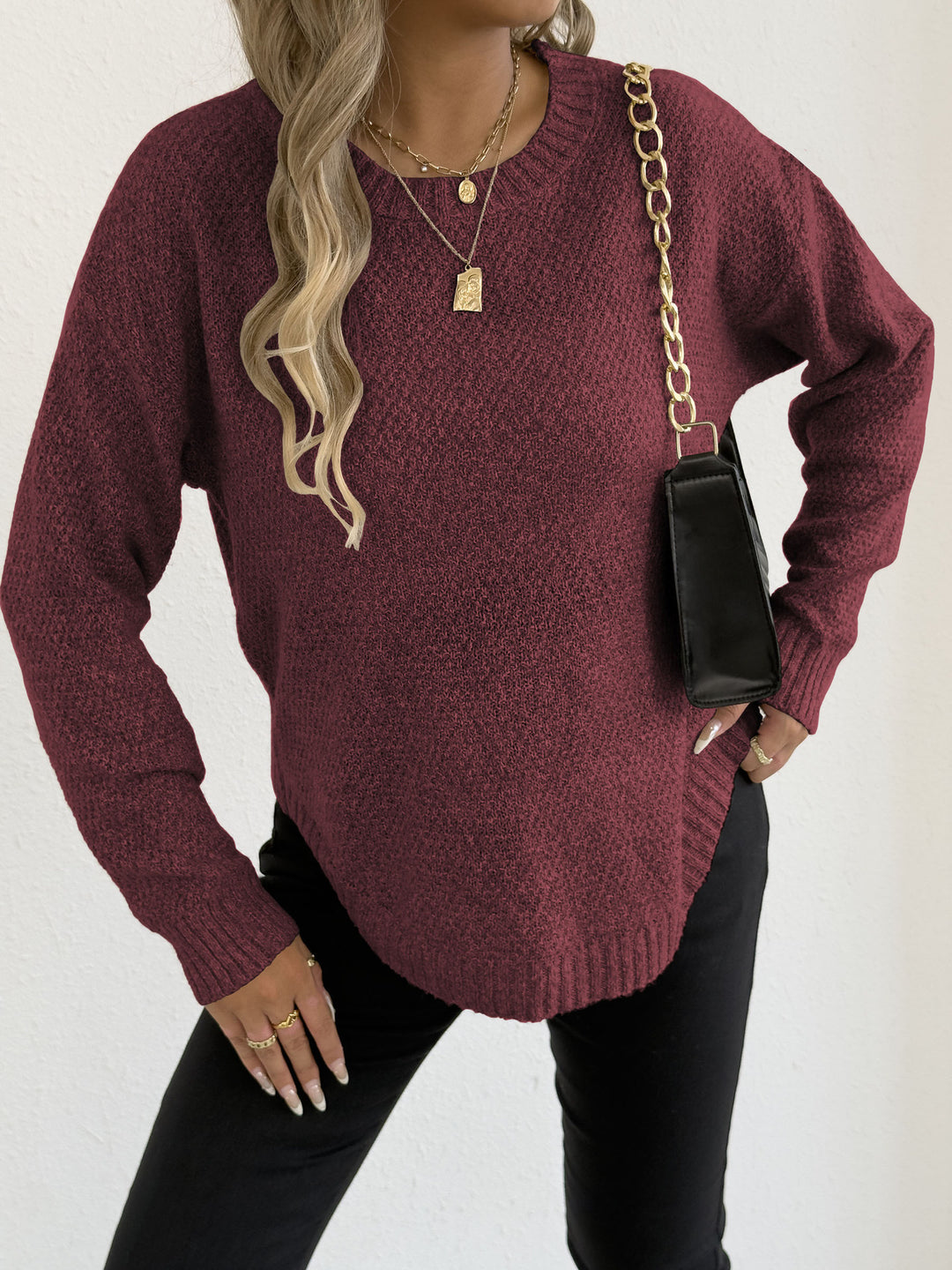 Damen lässiger Strickpullover mit hochwertigem Strukturmuster Drune