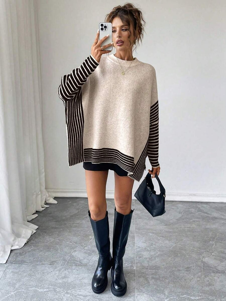 Damen Strickpullover mit modernem Streifenmuster und oversized Schnitt Drune