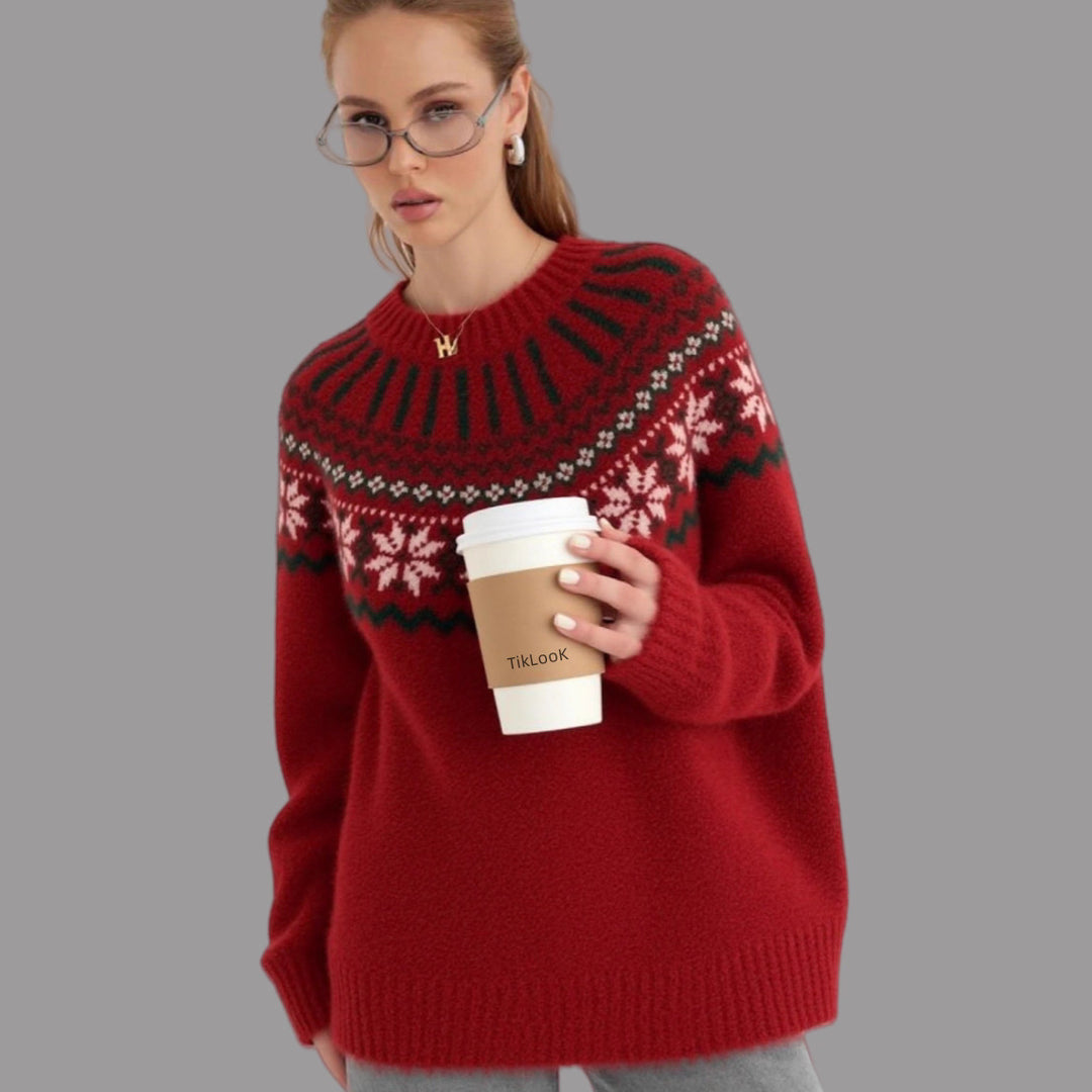 Damen Strickpullover mit festlichem Norweger-Motiv und weitem Schnitt Drune