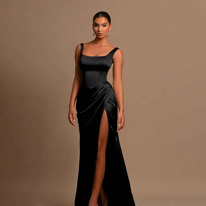 Damen Elegantes Wickelkleid mit hochgeschlossenem Design und seitlichem Schlitz Drune