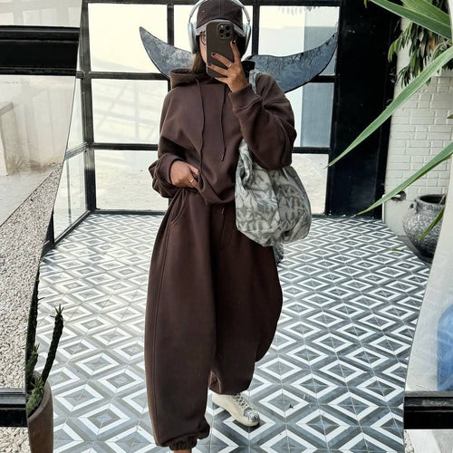 Damen Oversized Sweatsuit mit Kapuze und Bündchen Drune