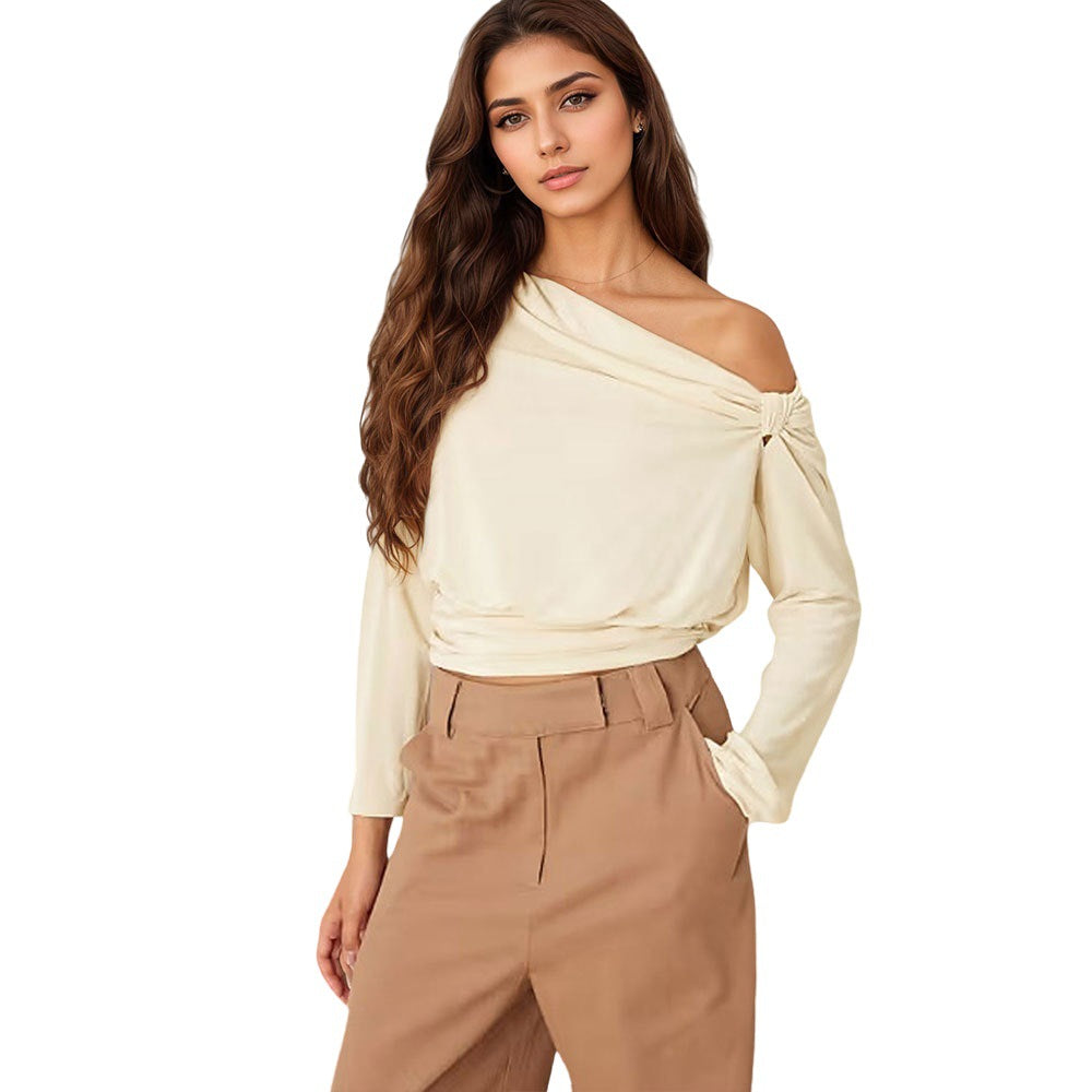 Damen elegantes Off-Shoulder Oberteil mit drapiertem Design und Raffung Drune