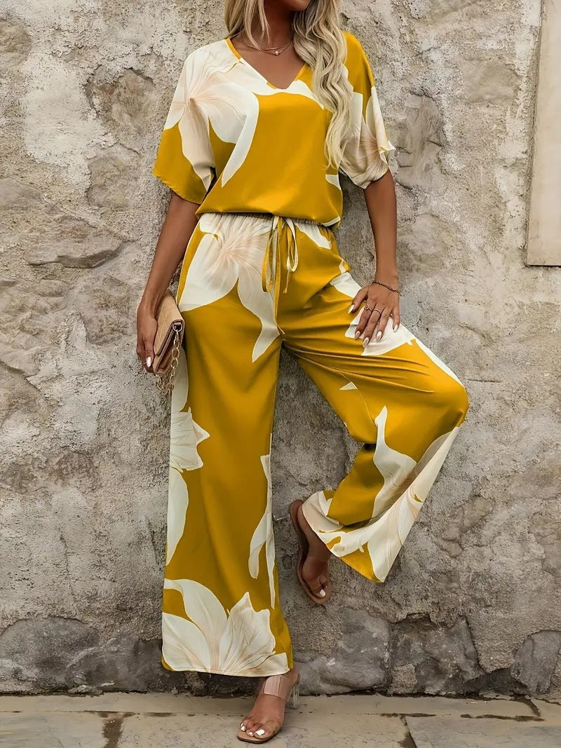 Damen entspanntes Jumpsuit mit floralem Design und elastischem Bund Drune