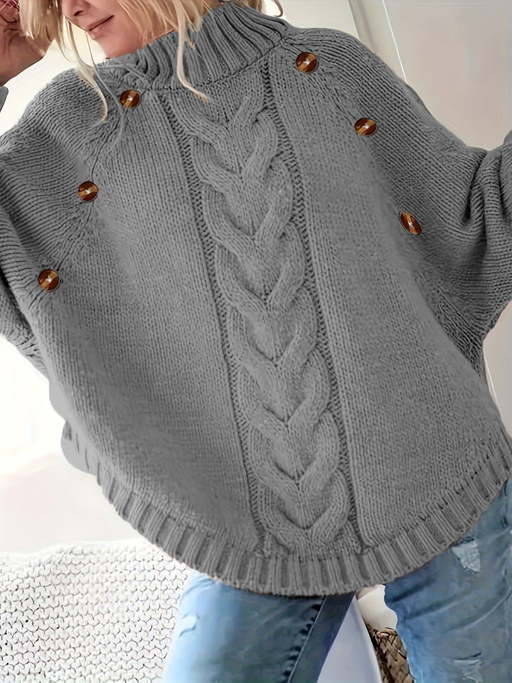 Damen Grobstrickpullover mit hochgeschlossenem Kragen und dekorativer Zopf-Struktur Drune