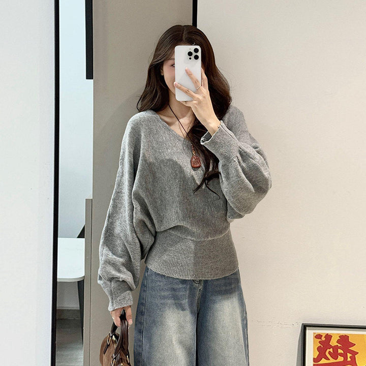 Damen Moderner Pullover mit V-Ausschnitt und wählbarem Bindegürtel Drune