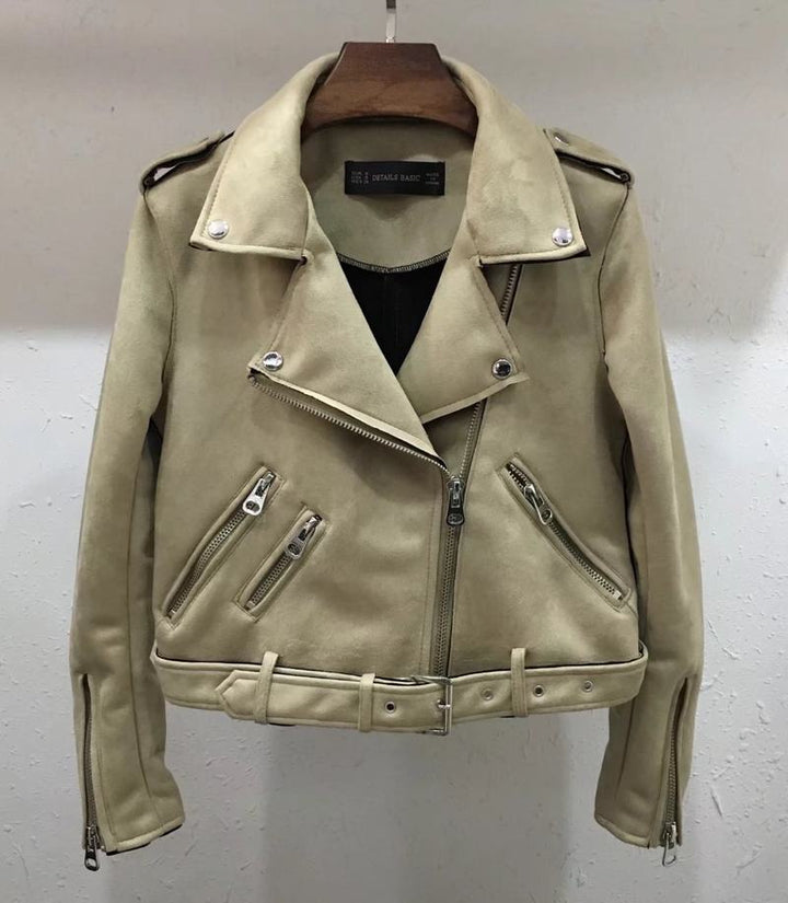 Damen Bikerjacke aus hochwertigem Wildlederimitat mit asymmetrischem Reißverschluss Drune