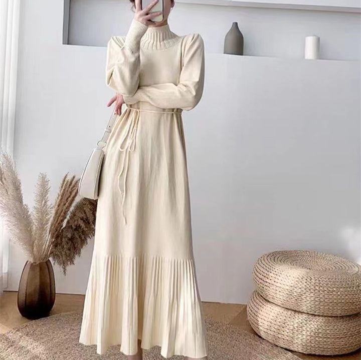 Damen Strickkleid mit Rippstruktur und Taillengürtel Drune