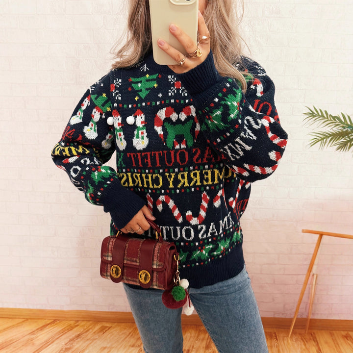 Damen Weihnachts-Pullover mit nordischem Design und festlichen Motiven Drune