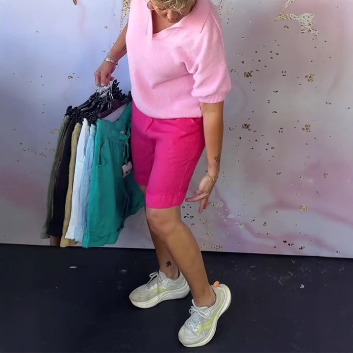 Damen nan Leinenmix-Relaxshorts mit elastischem Komfortbund und Eingrifftaschen Drune