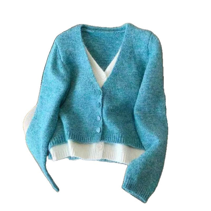 Damen modische Strickjacke mit elegantem V-Ausschnitt und Knopfdetails Drune