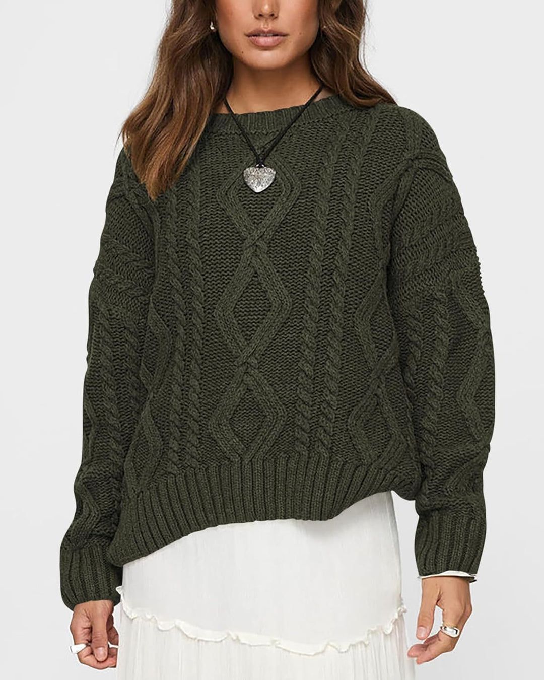 Damen Grob gestrickter Pullover mit Zopfdesign Drune