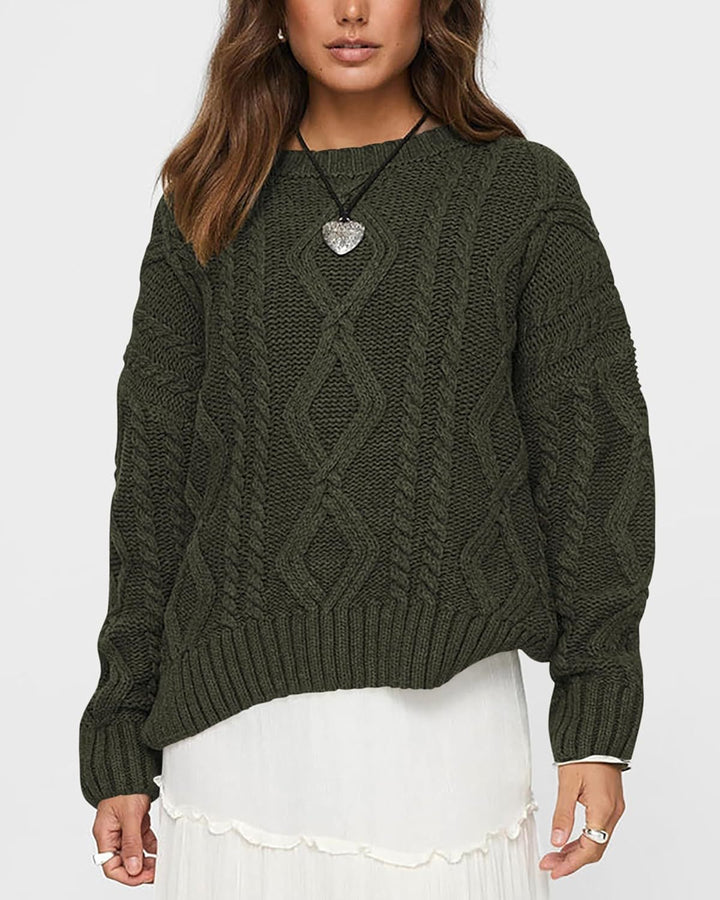 Damen Grob gestrickter Pullover mit Zopfdesign Drune