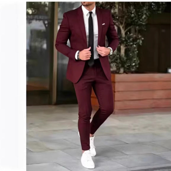 Herren nan tailliertes Anzugset aus leichtem Stretch-Twill mit Ein-Knopf-Sakko und Flat-Front-Hose Drune