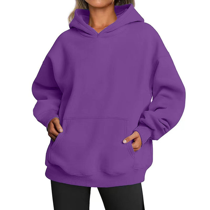 Damen nan Oversize-Kapuzenpullover mit Raglanärmeln, Kängurutasche und weichem Fleece-Innenfutter Drune