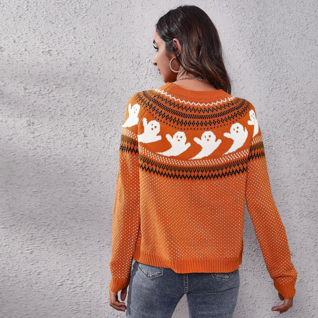 Damen Strickpullover mit gruseligem Geister-Motiv Drune