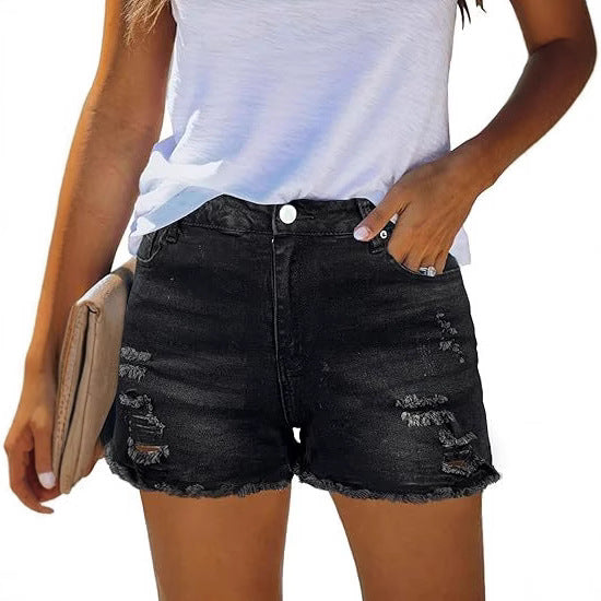 Damen Destroyed Denim-Shorts mit fransigen Säumen und lässigem Schnitt Drune