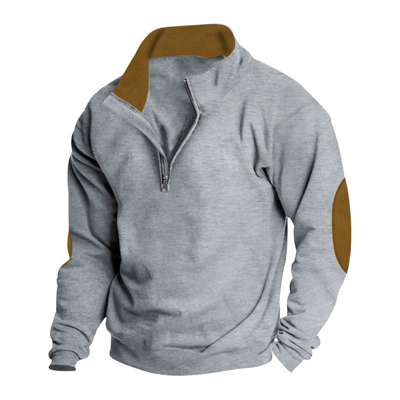 Herren nan Komfort-Pullover mit kurzem Reißverschluss, Stehkragen, verstärkten Ellenbogenbesätzen und angerautem Innenfutter Drune