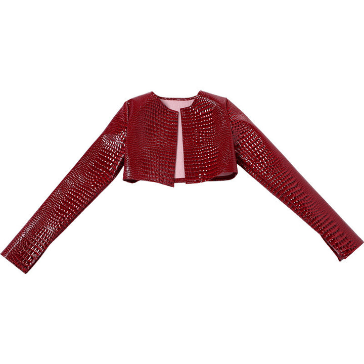 Damen Cropped Kunstlederjacke im modischen Schlangenleder-Look Drune