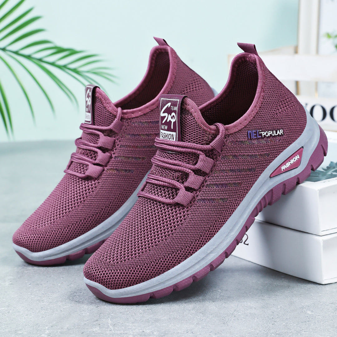 Damen nan leichte gestrickte Freizeitsneaker mit elastischem Schnellzug-Kordelsystem und stoßdämpfender EVA-Sohle Drune