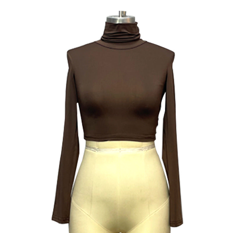 Damen Langärmliges Crop-Top mit Stehkragen und figurbetontem Schnitt Drune