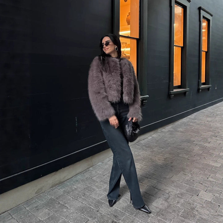 Damen Fuzzy Strickjacke Drune