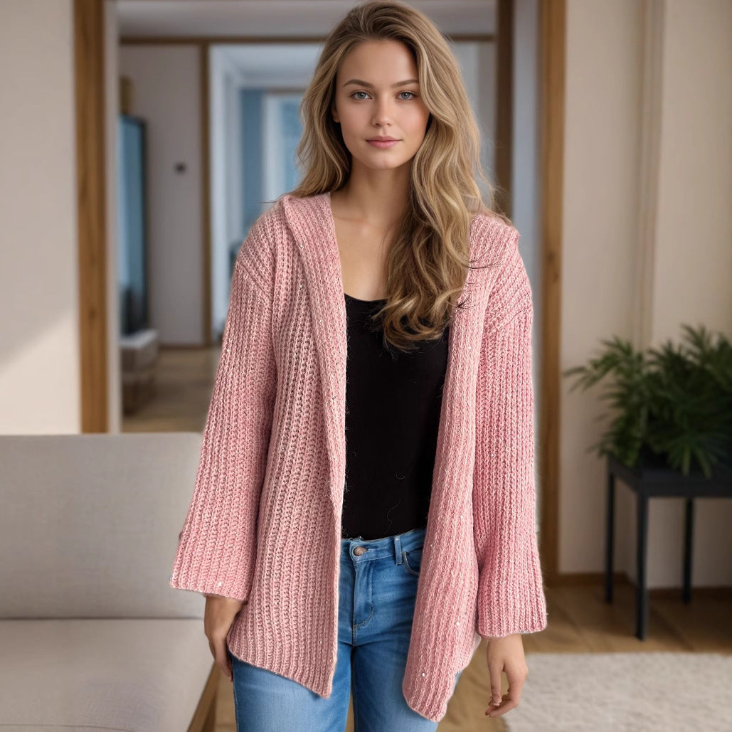 Damen lässige Strickjacke mit offenen Fronten und voluminösen Ärmeln Drune