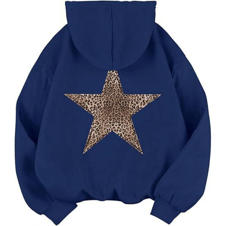 Damen Kapuzensweater mit stylish Leopardstern-Design und entspannter Passform Drune