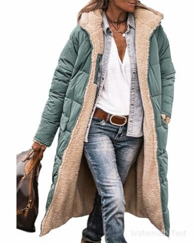 Damen Lange Steppjacke mit kuscheligem Innenfutter und modischer Kapuze Drune