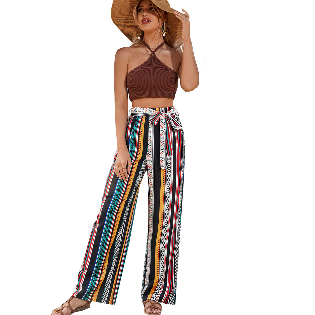 Damen weite Sommerhose mit vielseitigem Gürtel und auffälligem Muster Drune