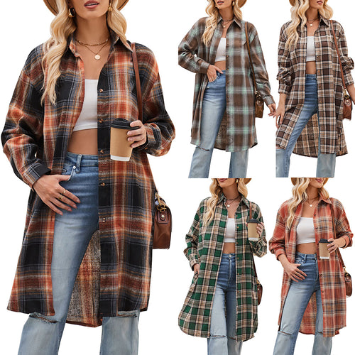 Damen lässige Flanell-Hemdjacke im Oversized-Schnitt Drune