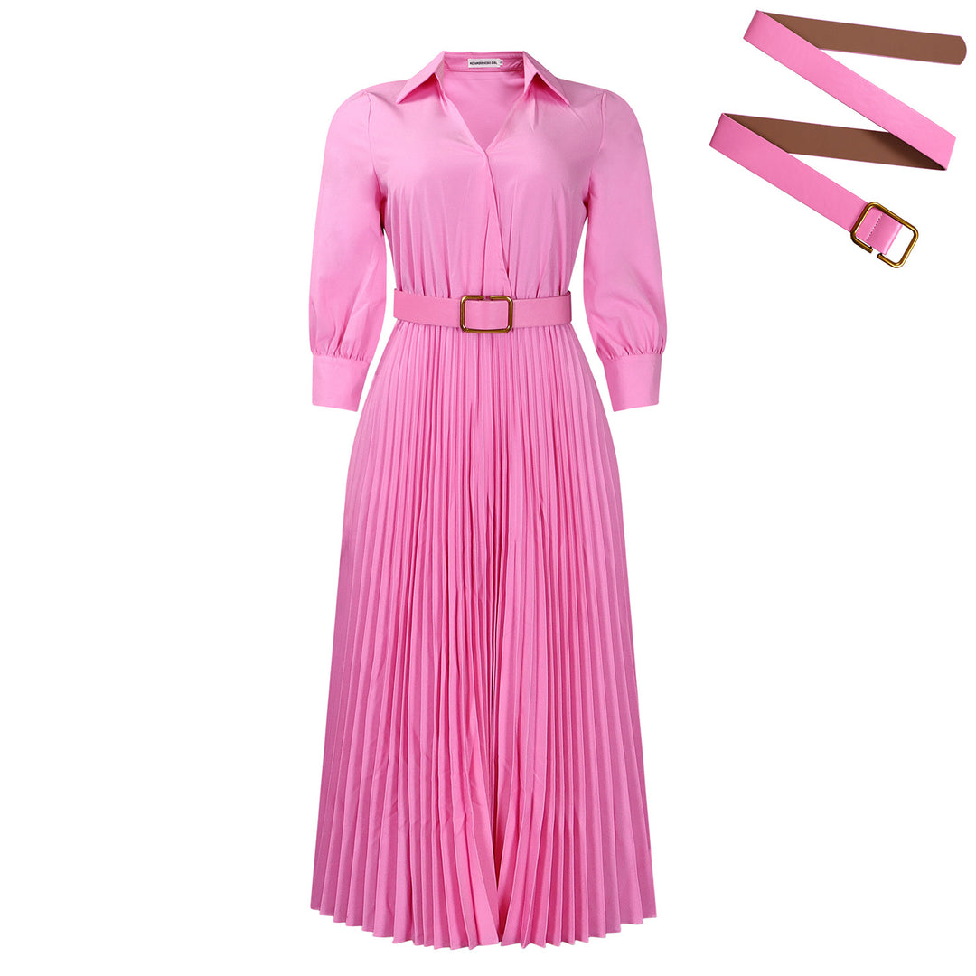 Damen Plissiertes Midikleid mit elegantem Blazerkragen und dekorativem Gürtel Drune